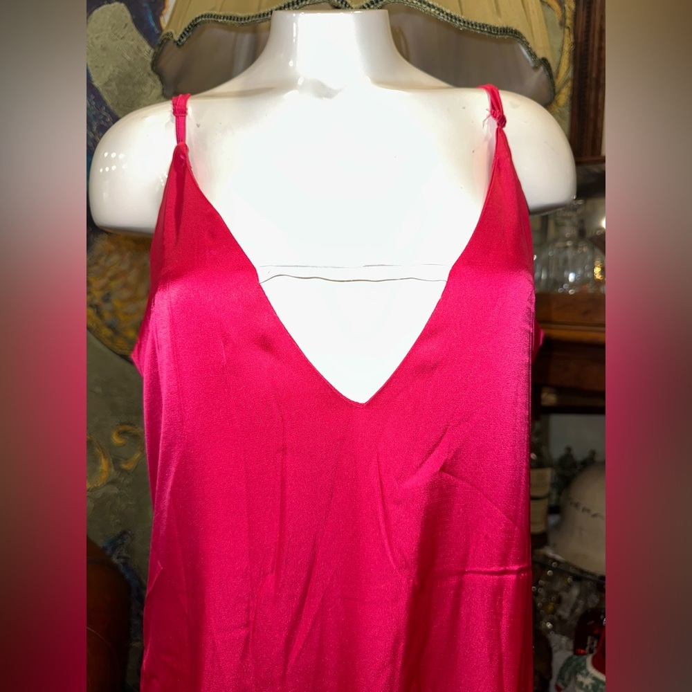 NWOT Opulessa Women HOT PINK Color Spaghetti Strap Simple Fitting Long Dress - Picture 8 of 17